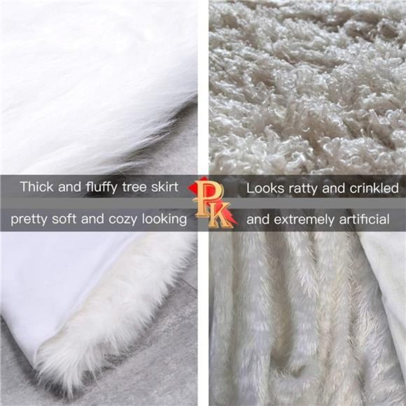 Christmas Tree Skirt, 48"  White Soft Faux Fur Tree Skirts Plush Christmas Decor - Picture 3 of 7